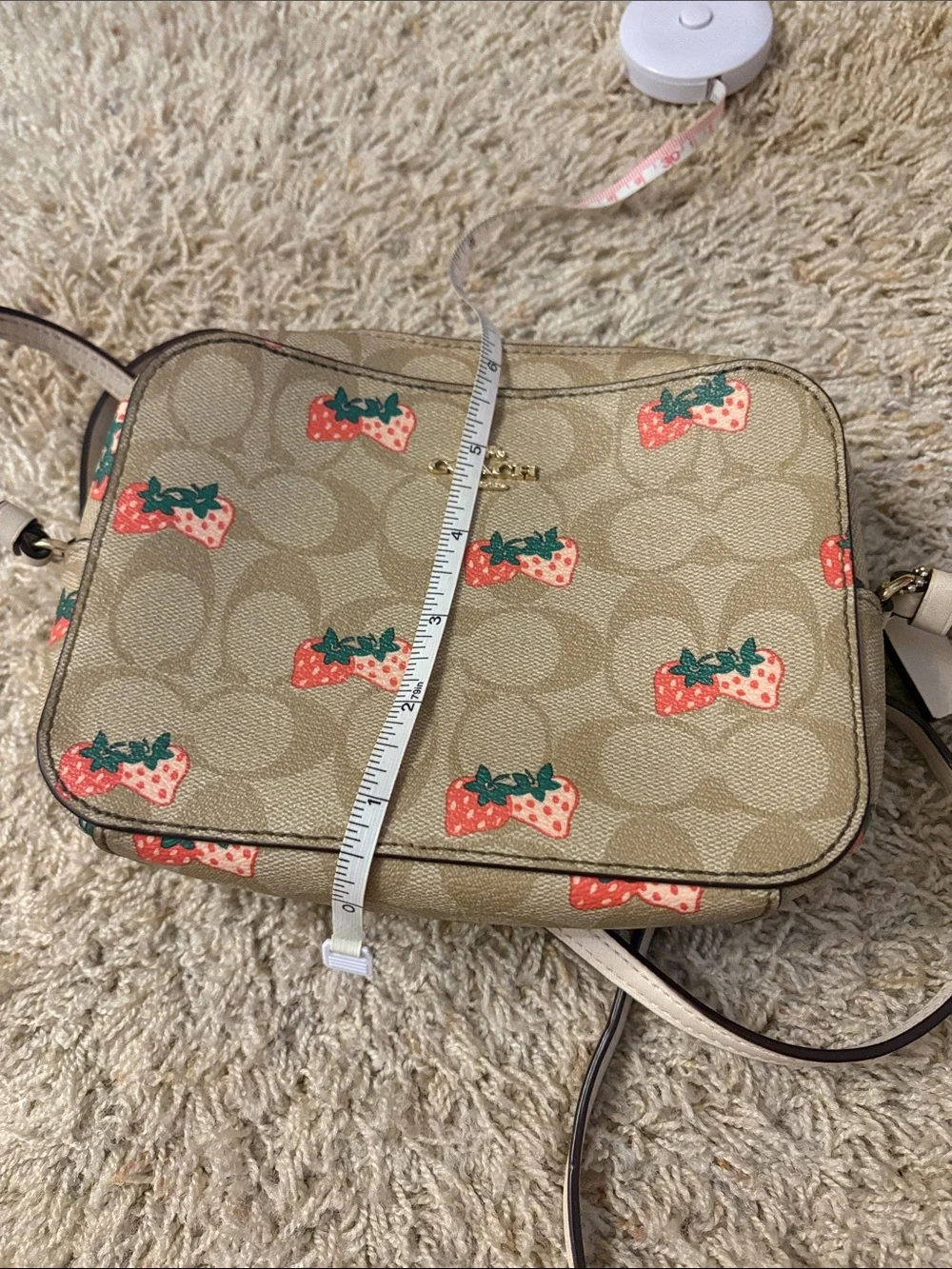 Coach Khaki Signature Strawberry Crossbody in Khaki/Red